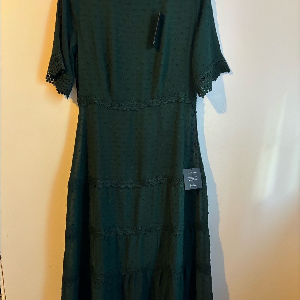 Lulu's Deep Green Lace Midi Dress